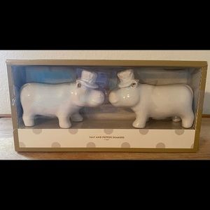 White stoneware salt and pepper shakers. Never been opened.